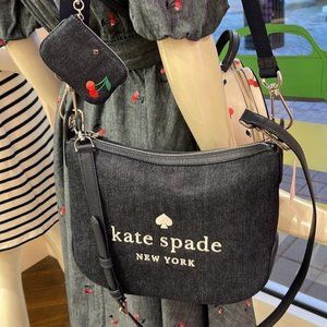 Kate Spade Rosie Cherry Embroidered Denim Crossbody Bag Blue Multi